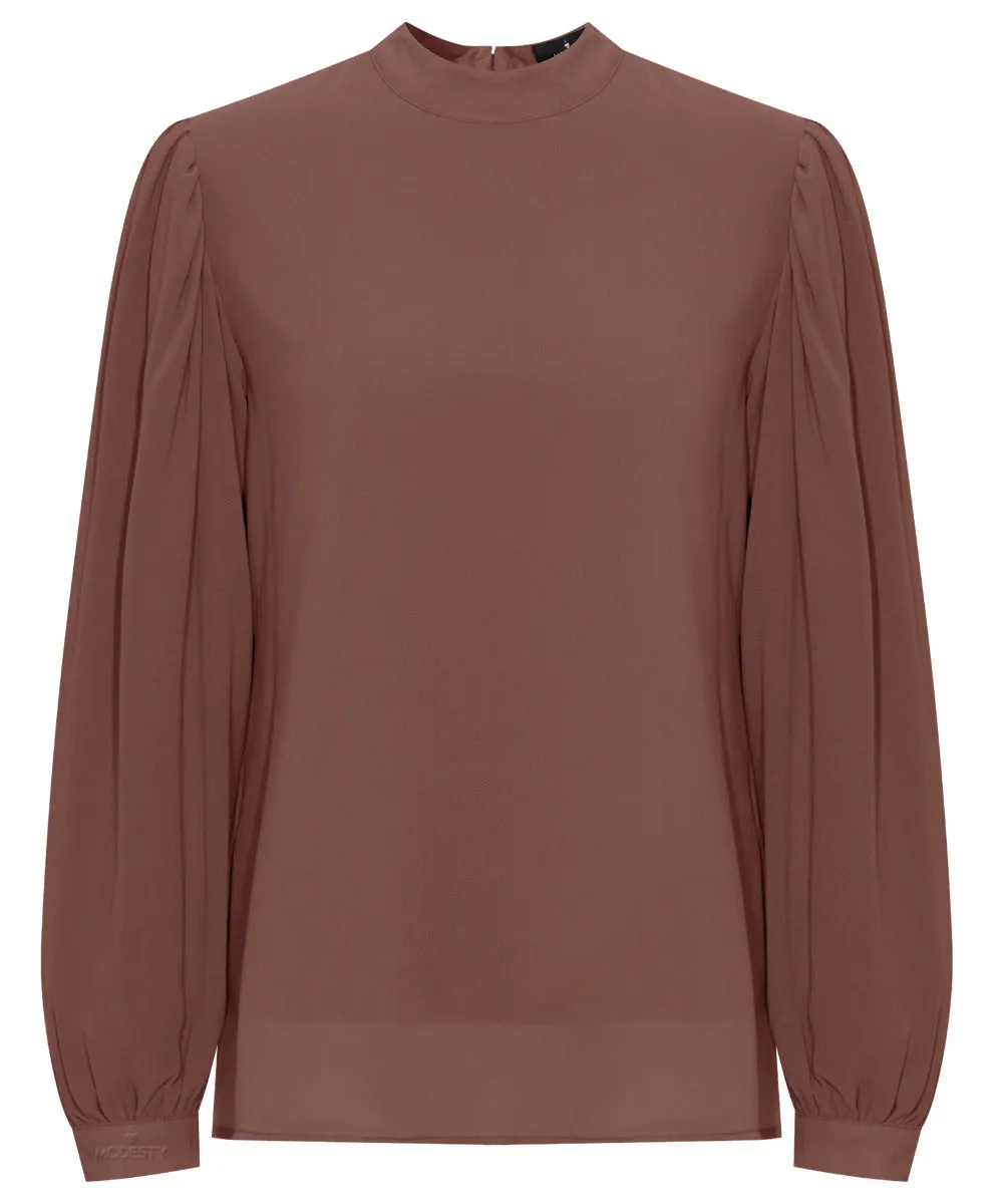 Cocoa Lite Mock Neck Long Sleeve Cropped Blouse