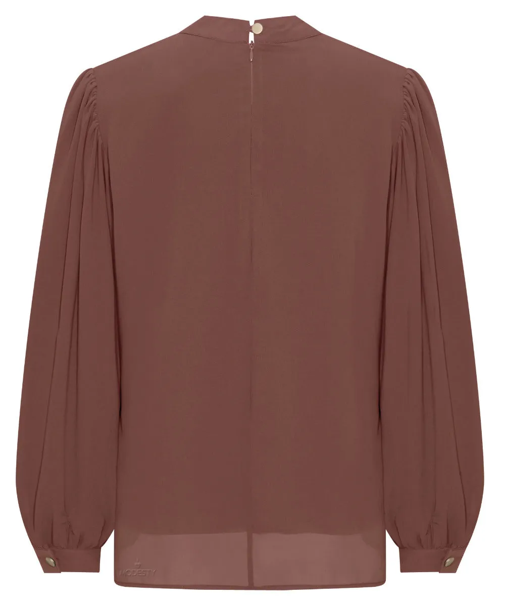 Cocoa Lite Mock Neck Long Sleeve Cropped Blouse