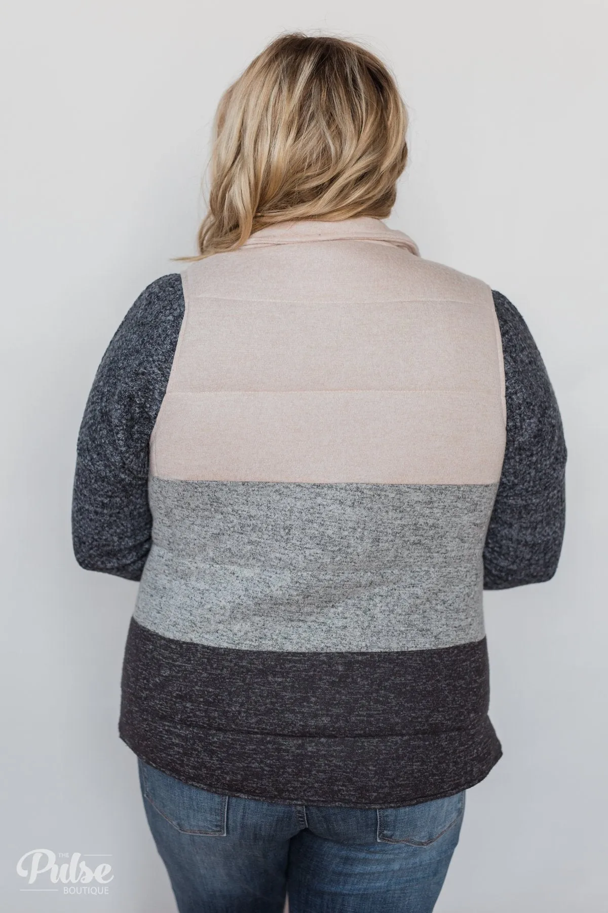 Color Block Puffer Vest- Oatmeal & Grey