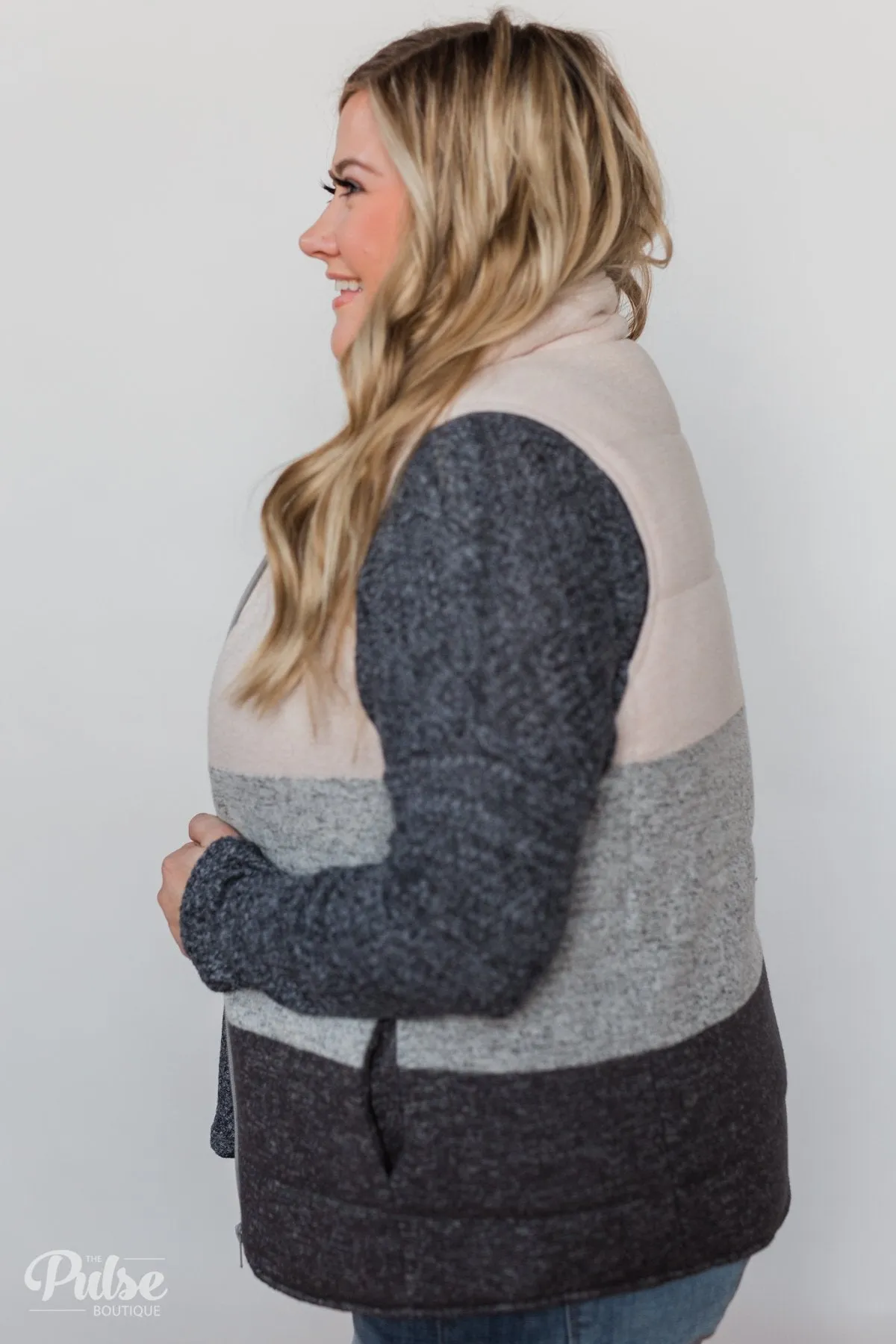 Color Block Puffer Vest- Oatmeal & Grey