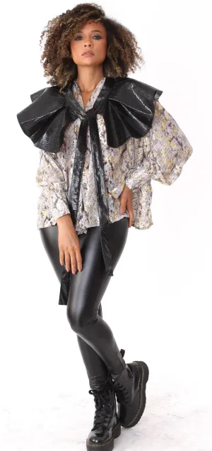 Convertible Blouse with Leather Accent -81882