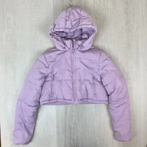 Cotton on Womens Cropped Pink Hooded Puffer Jacket Size Small