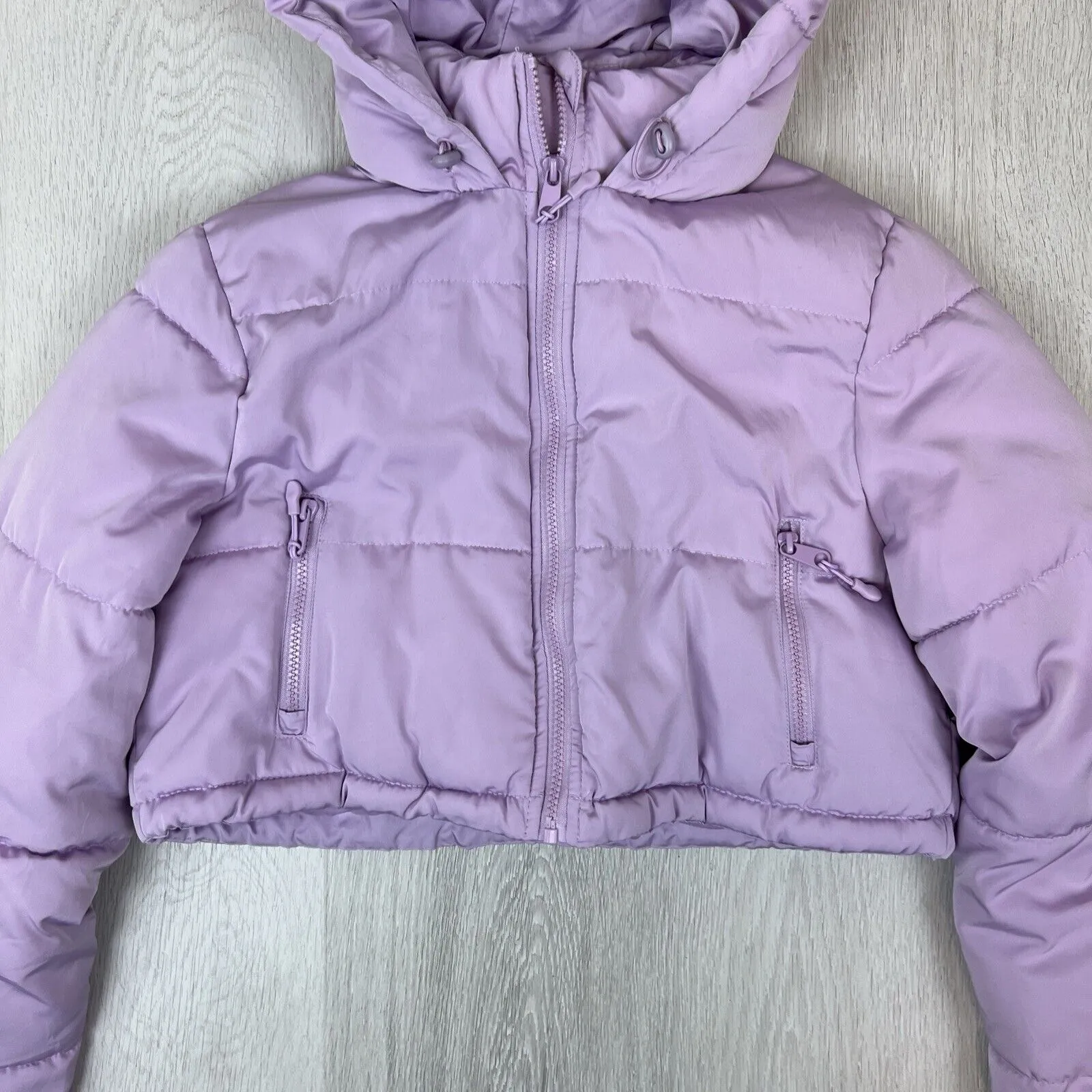 Cotton on Womens Cropped Pink Hooded Puffer Jacket Size Small