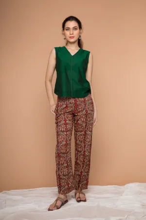 Cotton straight Pants in Maroon Hand block print