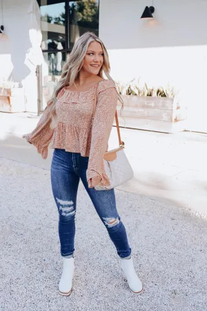Country Garden Ruffle Neck Top - Rust/Ivory