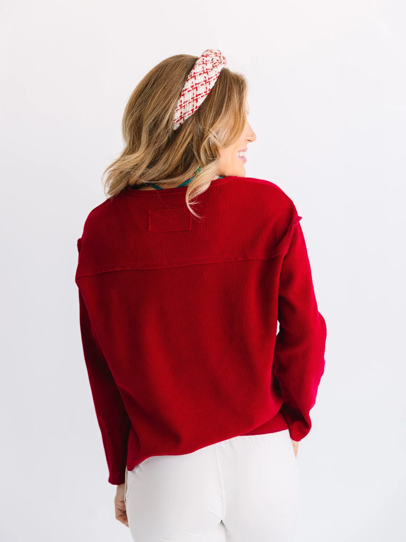 Cozy Waffle V Neck Top