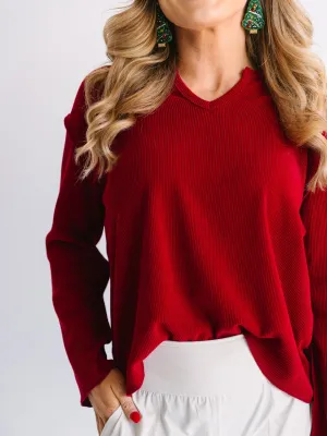 Cozy Waffle V Neck Top