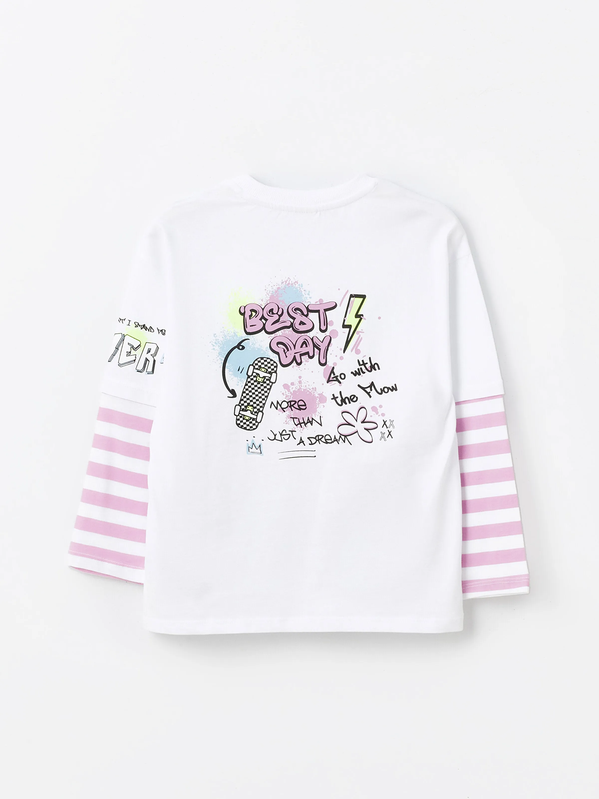 Crew Neck K-Pop Printed Long Sleeve Girls T-Shirt