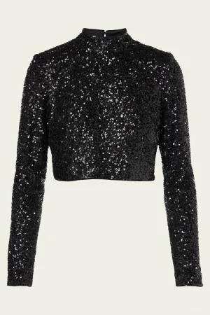 Cropped Sequin Top in Black
