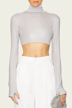 Cropped Slim Fit Long Sleeve Turtleneck in Dove