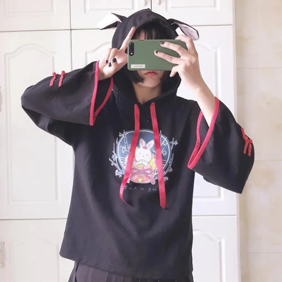 Cute Bunny Print Japanese Drawstring Hoodies J40014