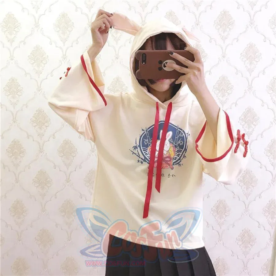 Cute Bunny Print Japanese Drawstring Hoodies J40014