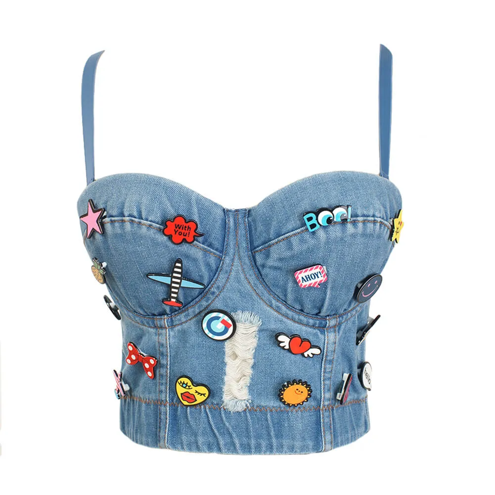 Cute Hole Cartoon Decoration Push Up Bustier Cropped Top