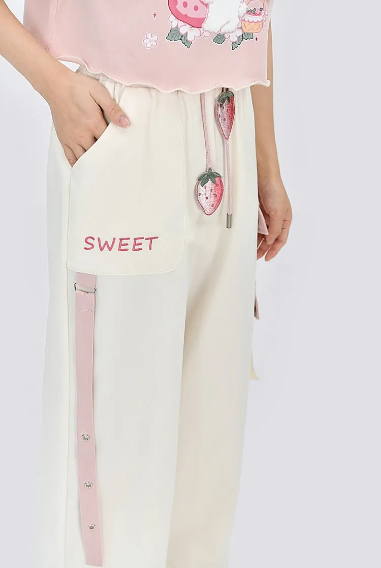 Cute Soft Girl Style Strawberry Print Overalls