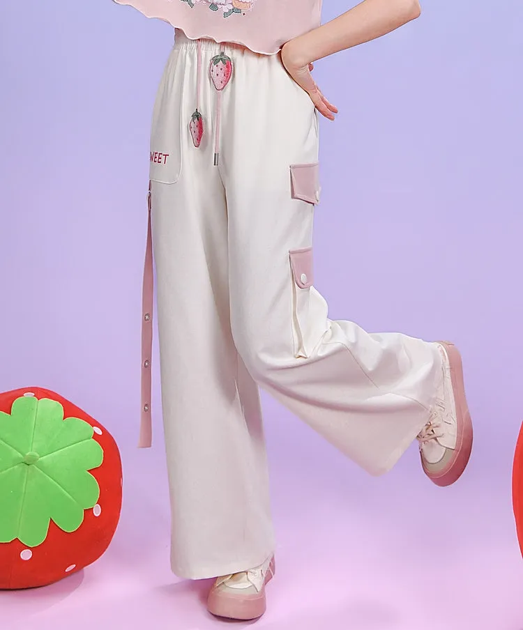 Cute Soft Girl Style Strawberry Print Overalls