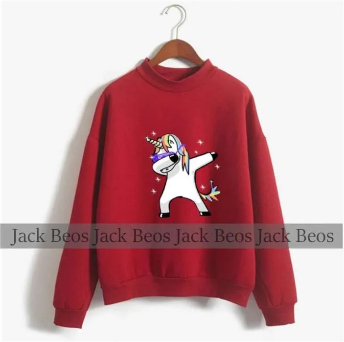 Dabbing Unicorn Fleece Printed Pull Over Sweatshirt For Women