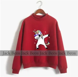 Dabbing Unicorn Fleece Printed Pull Over Sweatshirt For Women