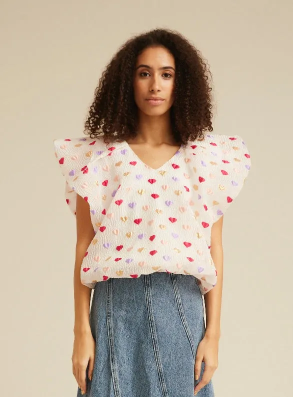 Dahlia Wing Top - Pink Hearts
