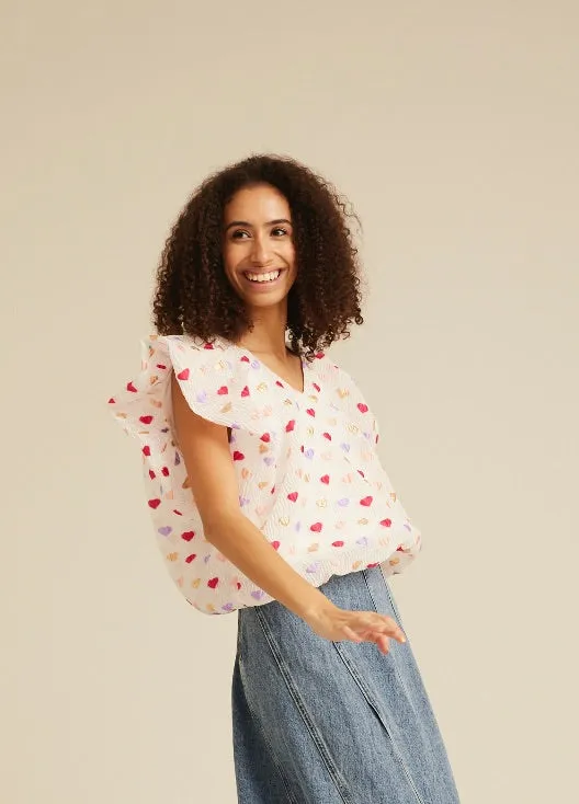 Dahlia Wing Top - Pink Hearts