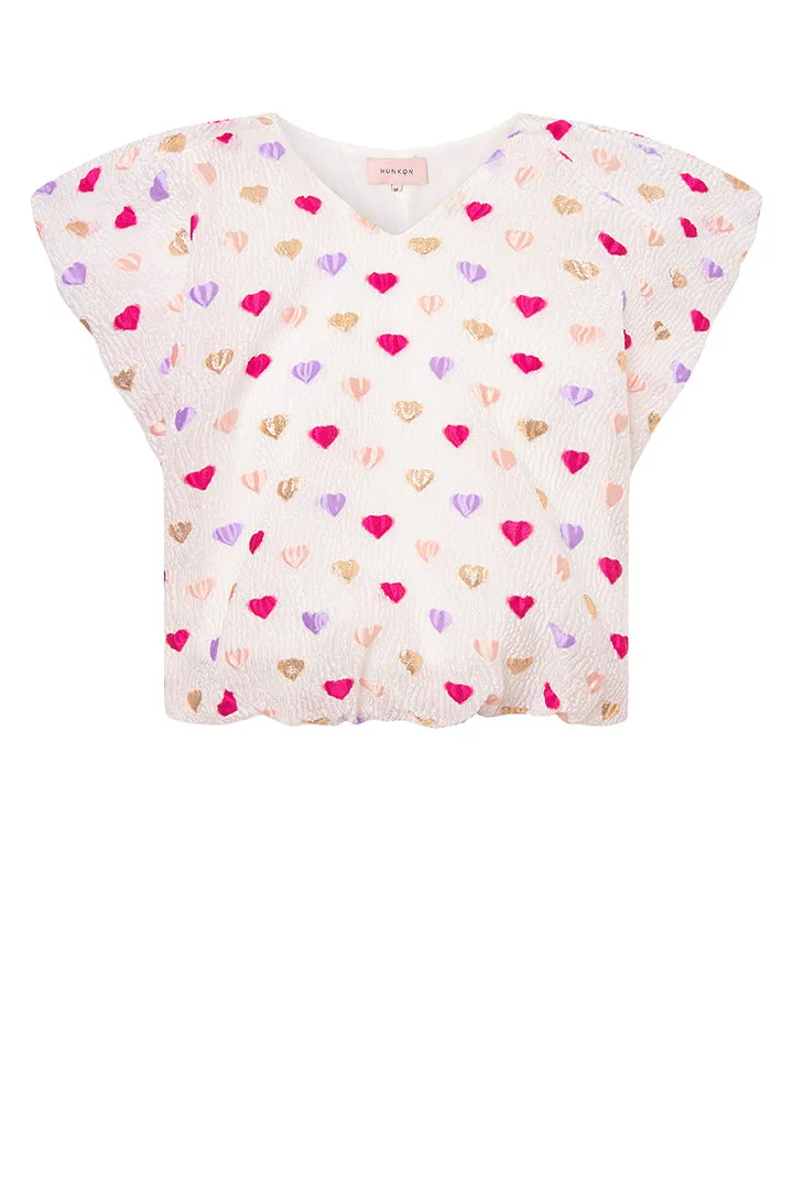 Dahlia Wing Top - Pink Hearts