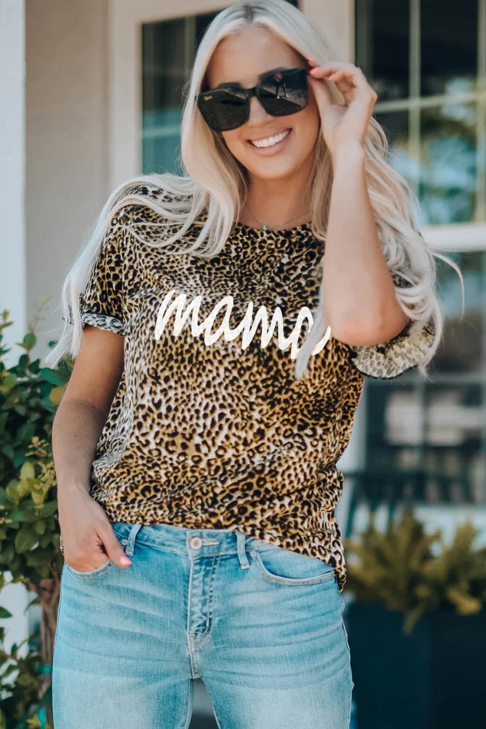 Daughter and Me Leopard Mama Ruffled Short Sleeve T Shirt