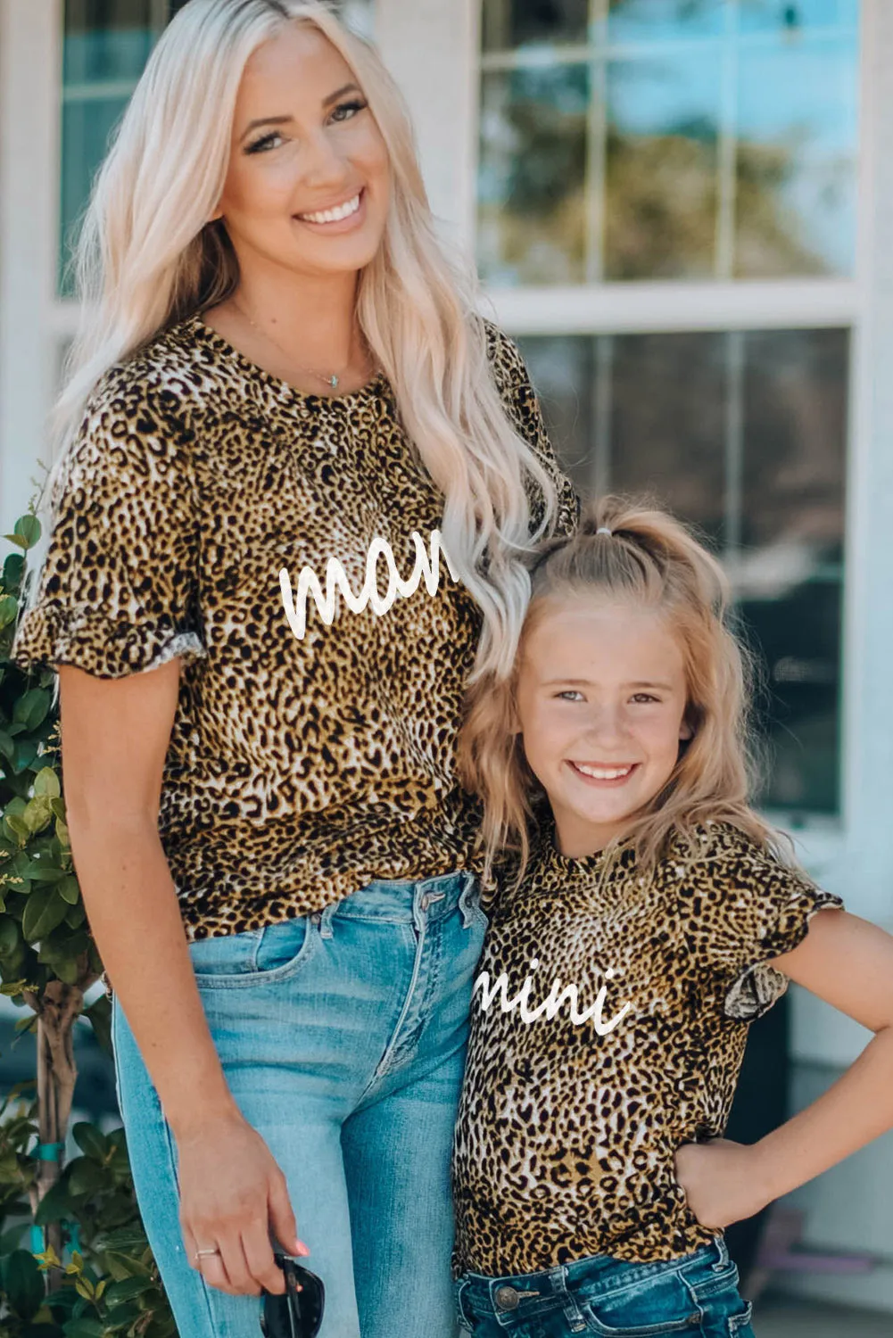 Daughter and Me Leopard Mama Ruffled Short Sleeve T Shirt
