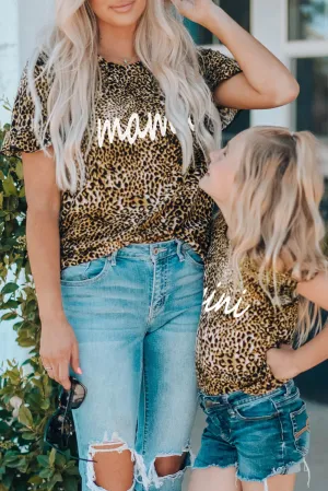 Daughter and Me Leopard Mama Ruffled Short Sleeve T Shirt