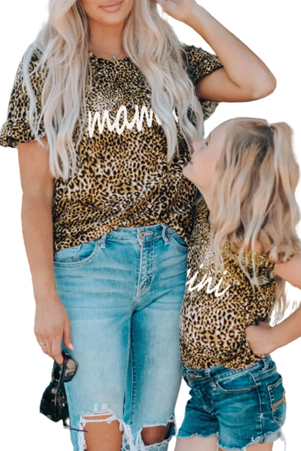 Daughter and Me Leopard Mama Ruffled Short Sleeve T Shirt