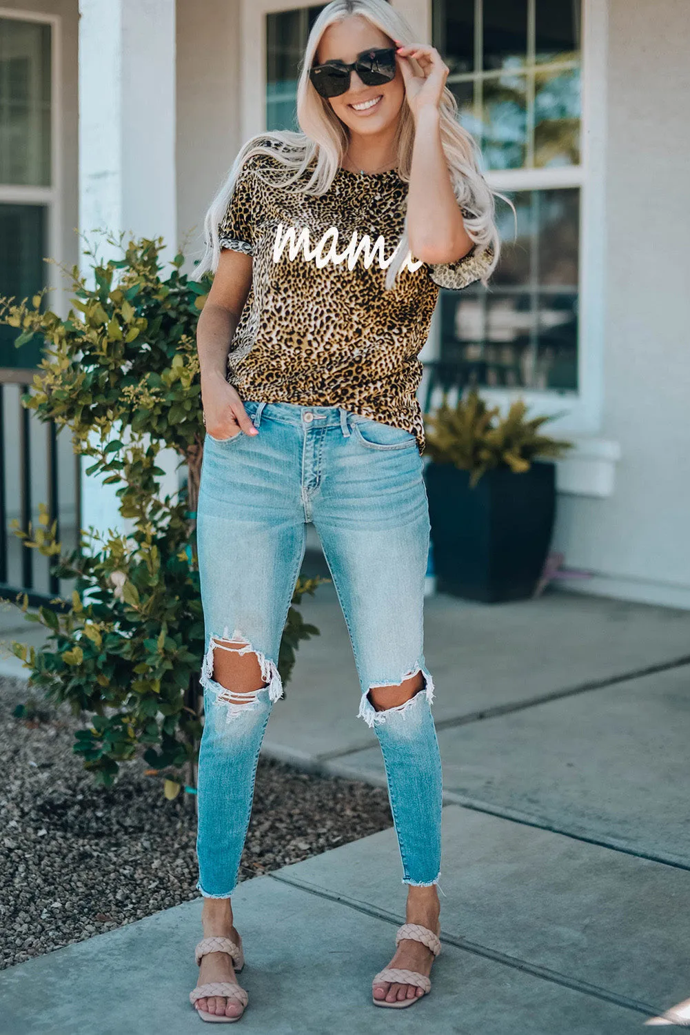 Daughter and Me Leopard Mama Ruffled Short Sleeve T Shirt