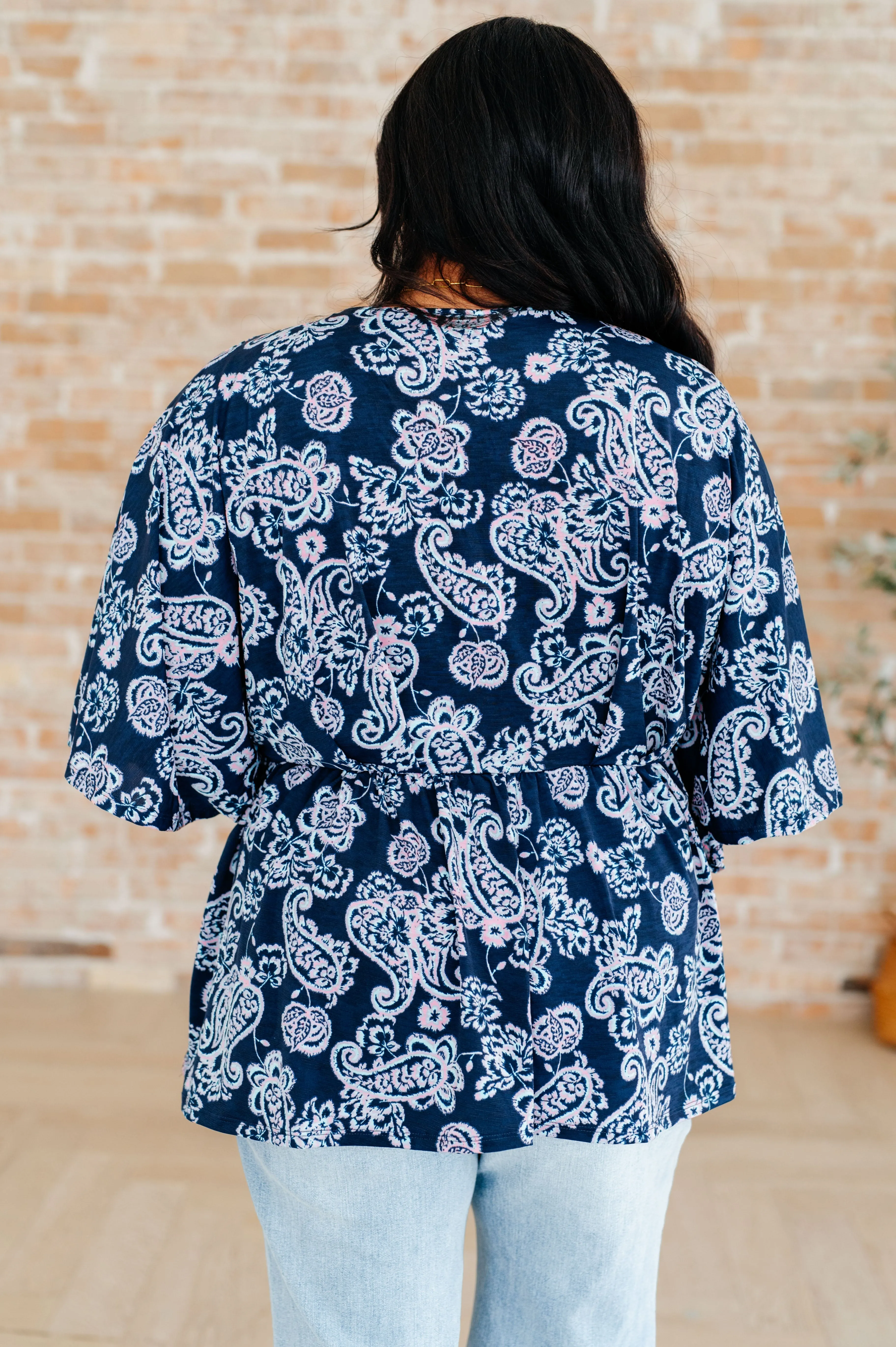 Dear Scarlett Navy and Pink Paisley Dreamer Peplum Top