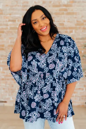 Dear Scarlett Navy and Pink Paisley Dreamer Peplum Top