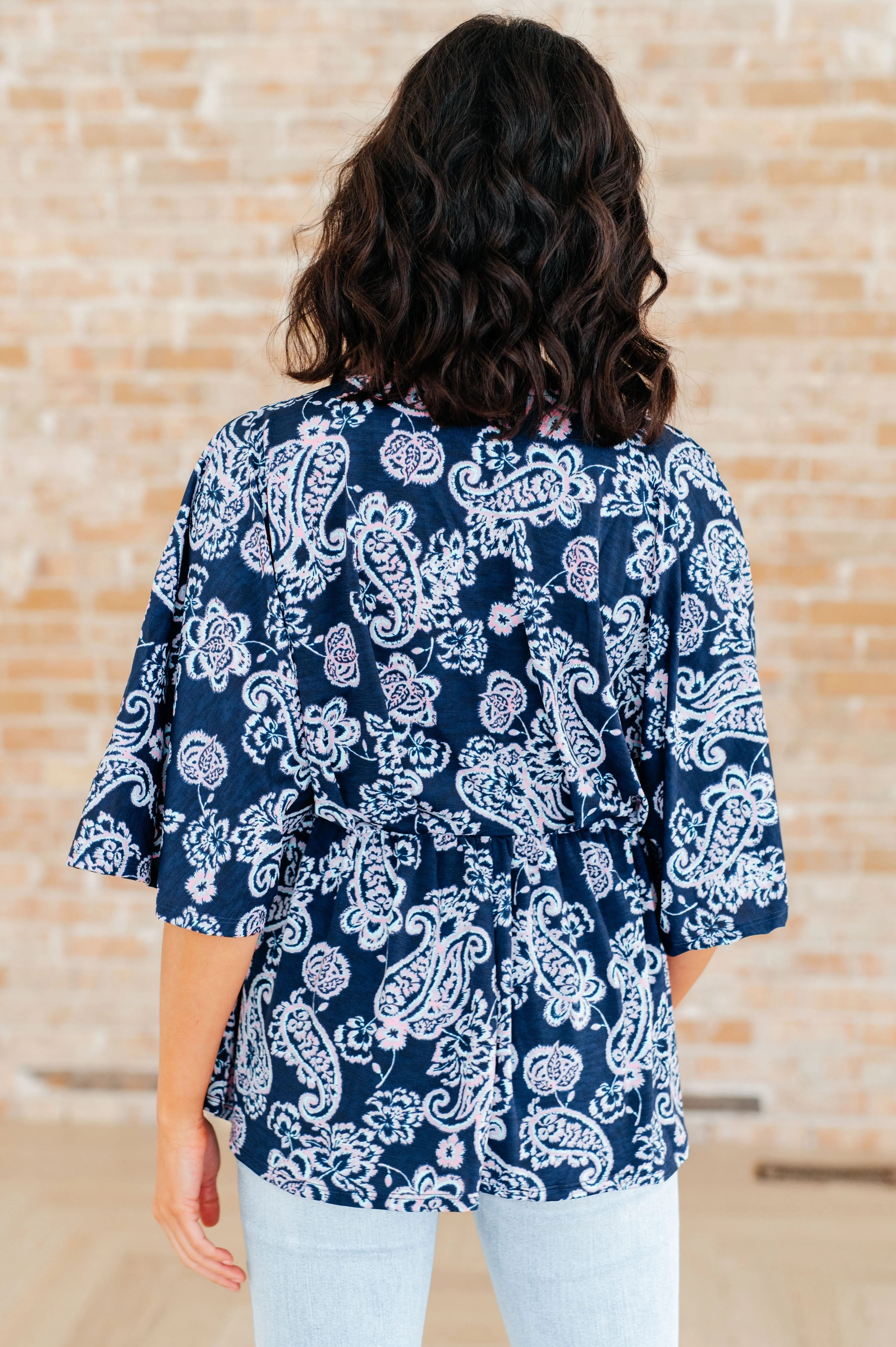 Dear Scarlett Navy and Pink Paisley Dreamer Peplum Top