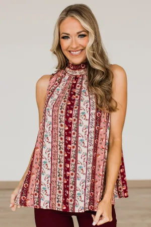 Defy The Odds Printed Blouse- Burgundy & Mauve