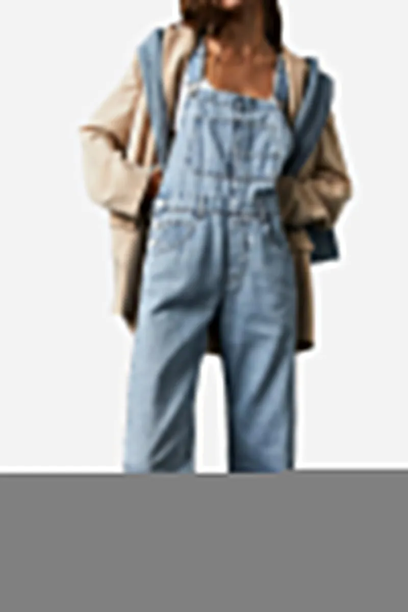 Denim-look, Tapered-leg Adjustable Bib Overalls