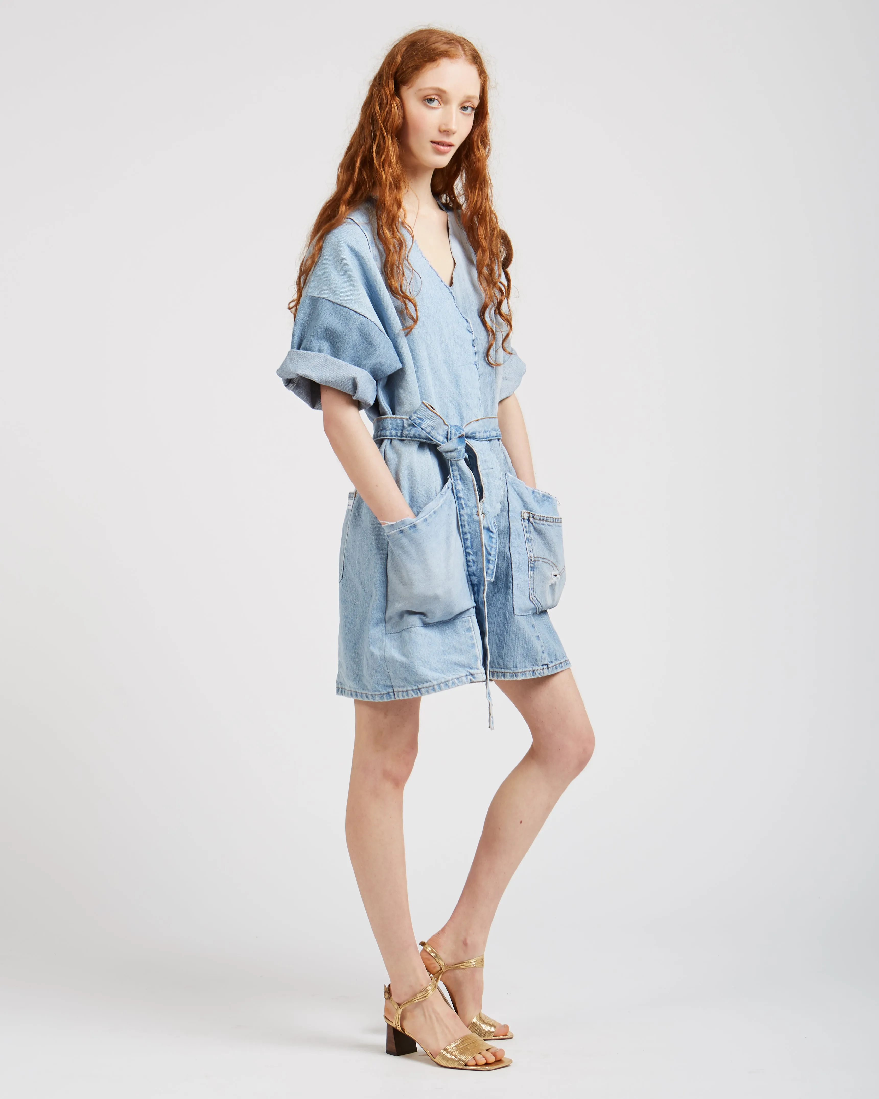 Denim patchwork jumpsuit