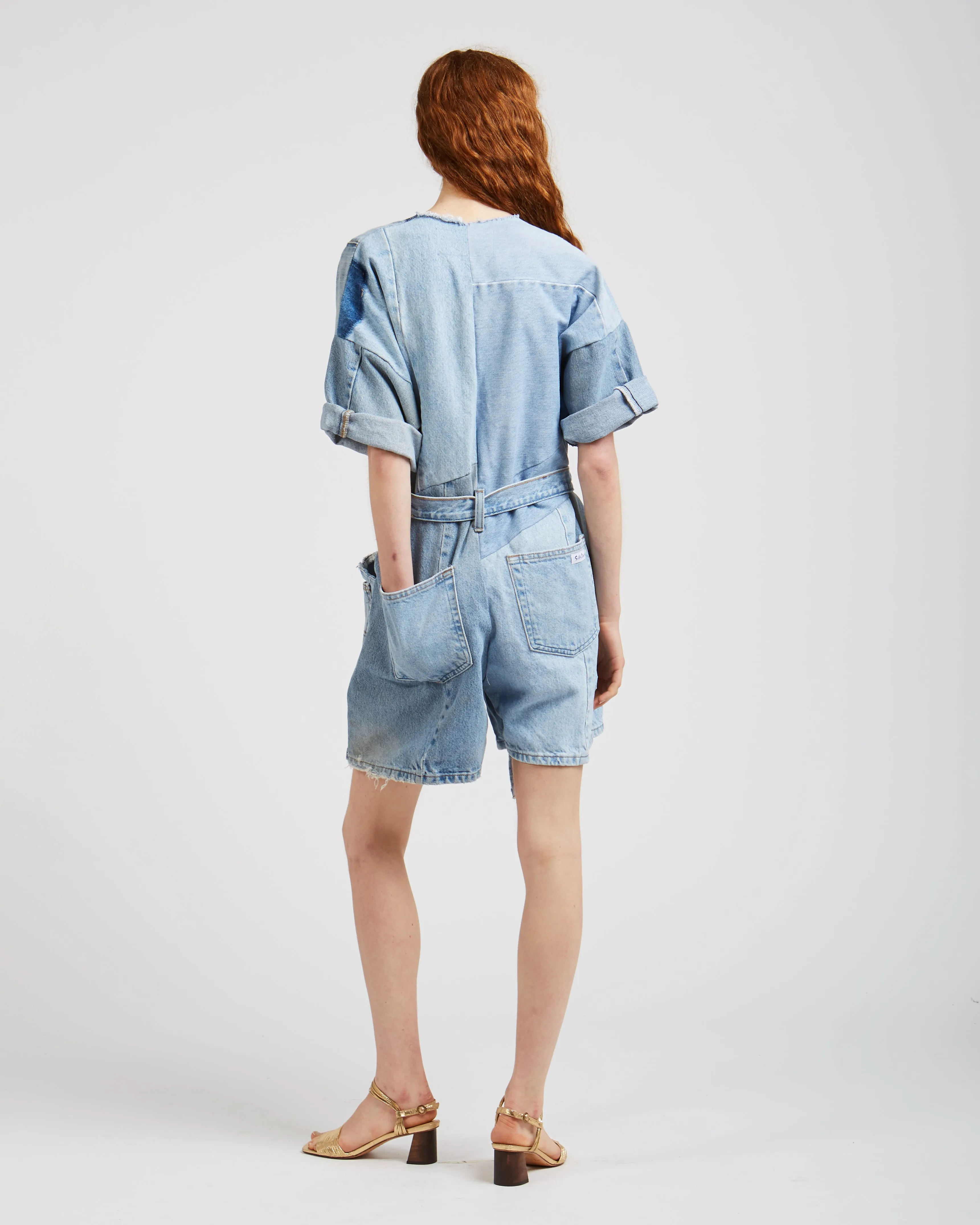 Denim patchwork jumpsuit