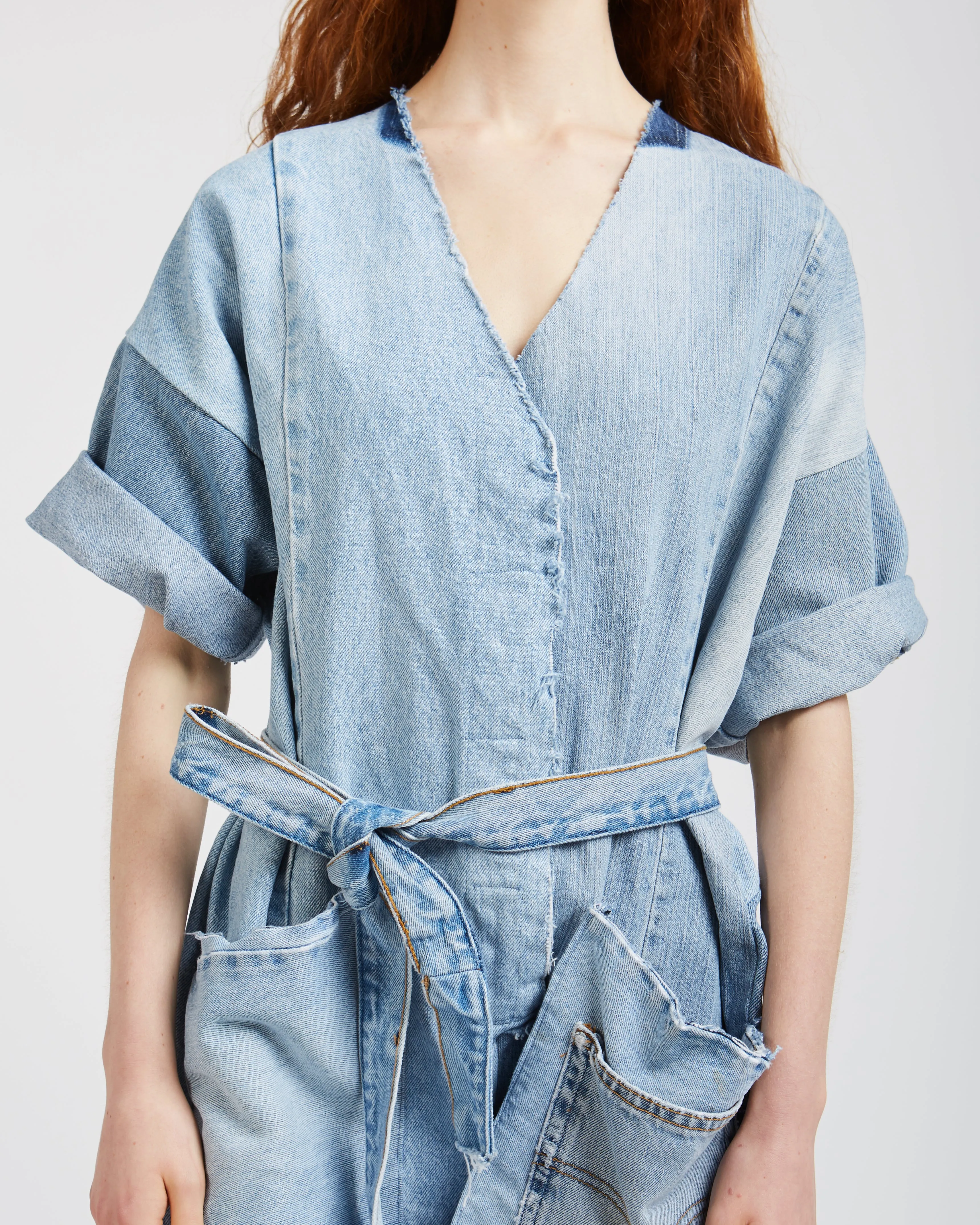 Denim patchwork jumpsuit