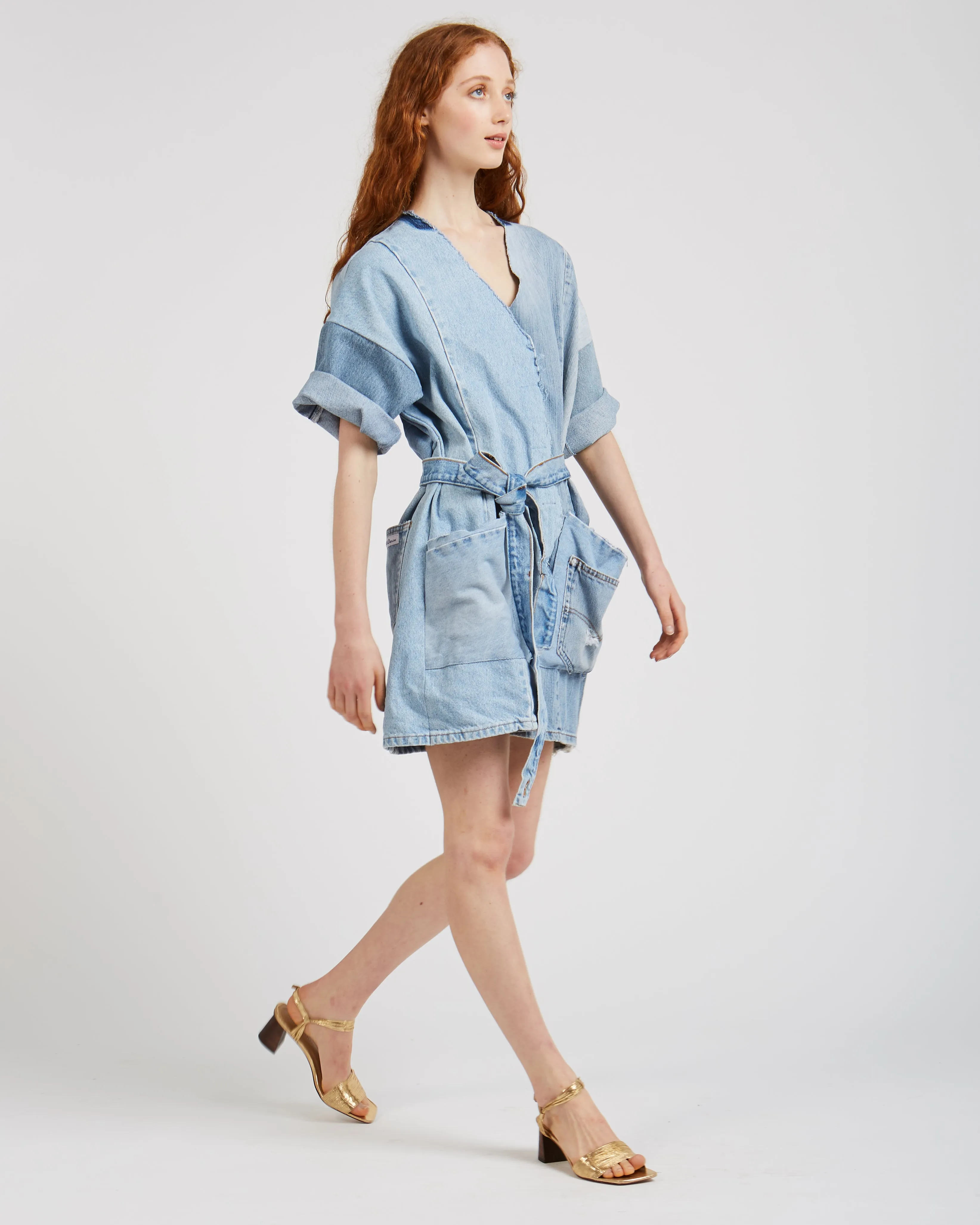 Denim patchwork jumpsuit