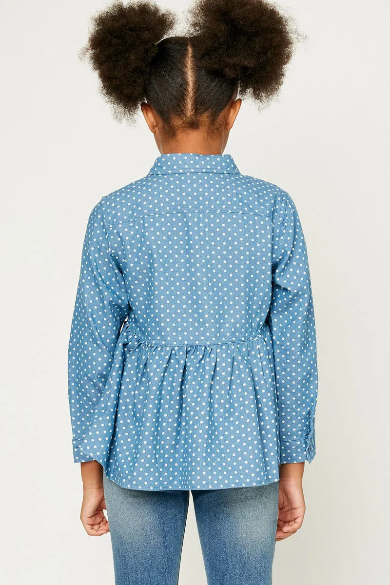 Denim Peplum Long Sleeve Shirt