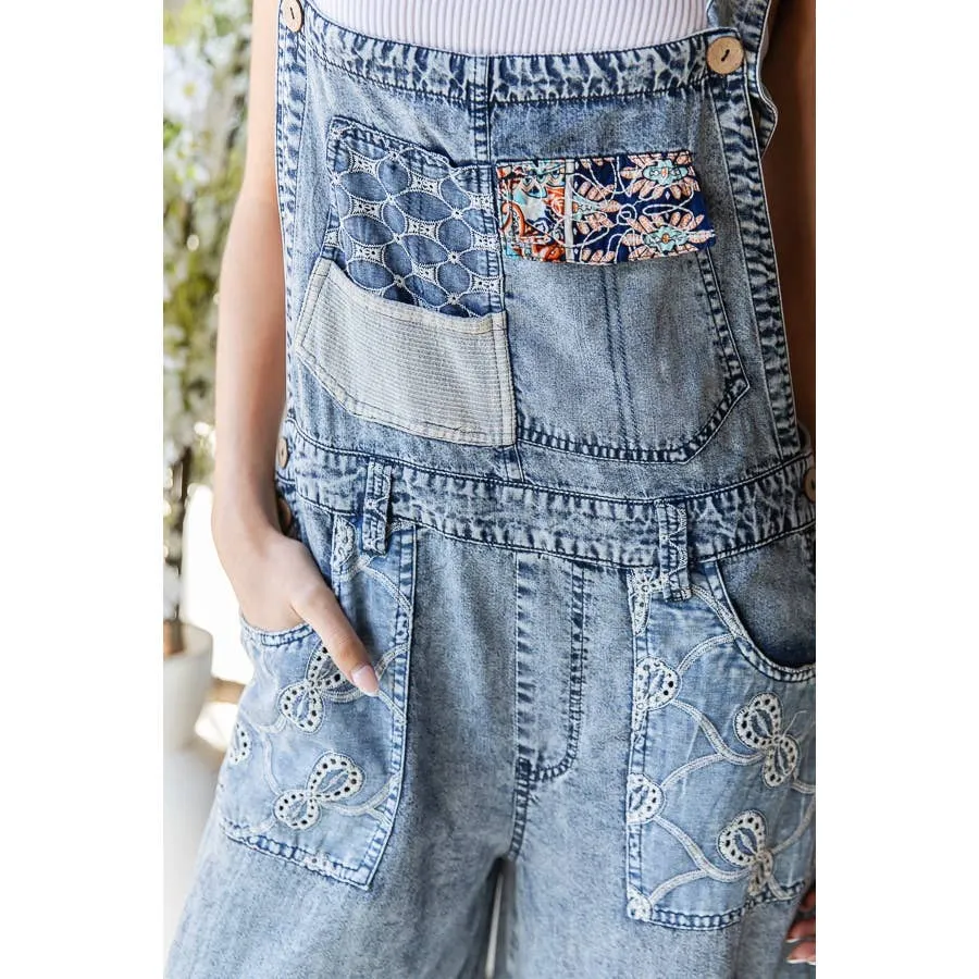 Denim Washed Multi Patchwork Tencel Oli Hali Overalls