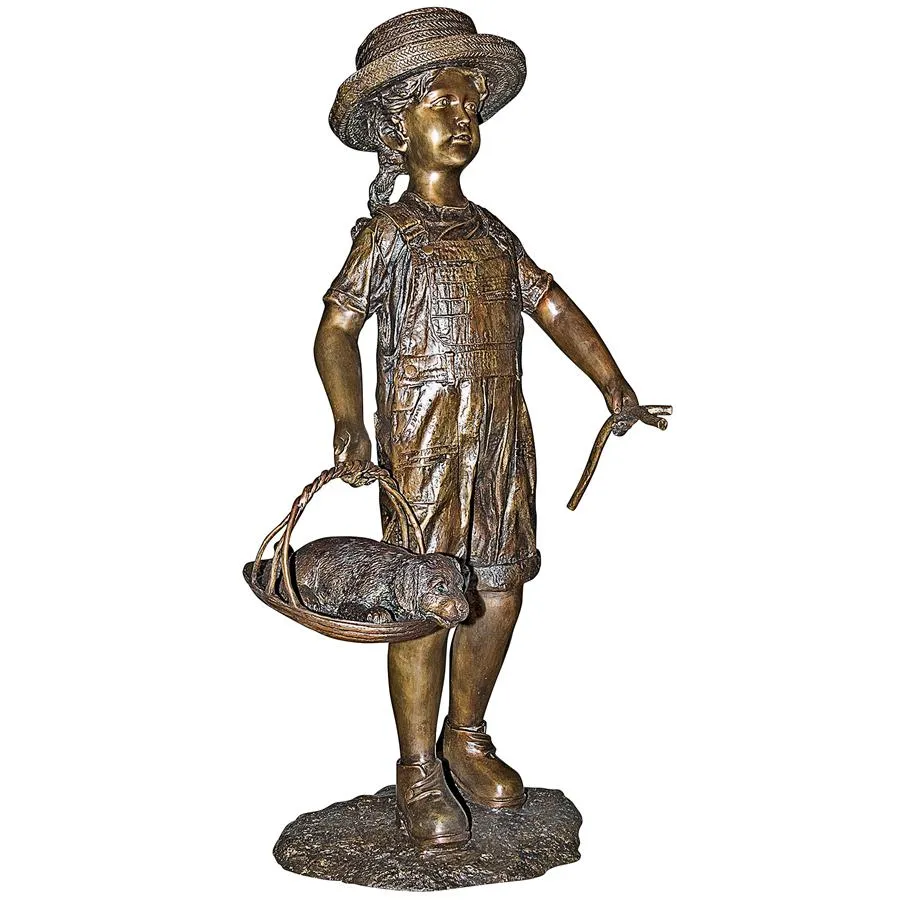 Design Toscano- Hatti With Her Puppy, Girl With Dog Cast Bronze Garden Statue