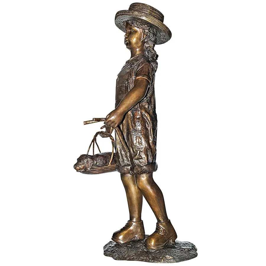 Design Toscano- Hatti With Her Puppy, Girl With Dog Cast Bronze Garden Statue