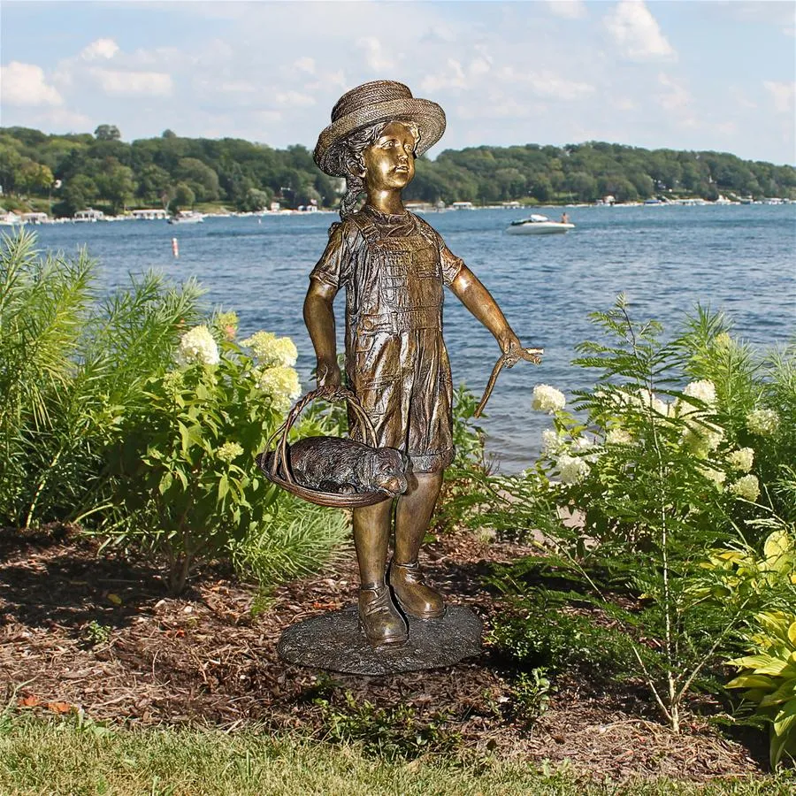 Design Toscano- Hatti With Her Puppy, Girl With Dog Cast Bronze Garden Statue