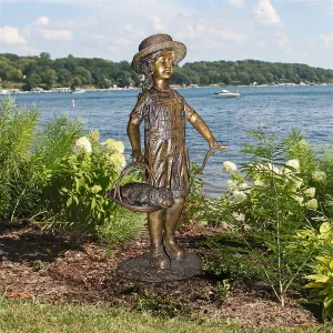 Design Toscano- Hatti With Her Puppy, Girl With Dog Cast Bronze Garden Statue