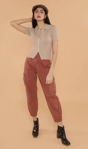 DEVYN 2-Way Zip Knit Top (Nude)