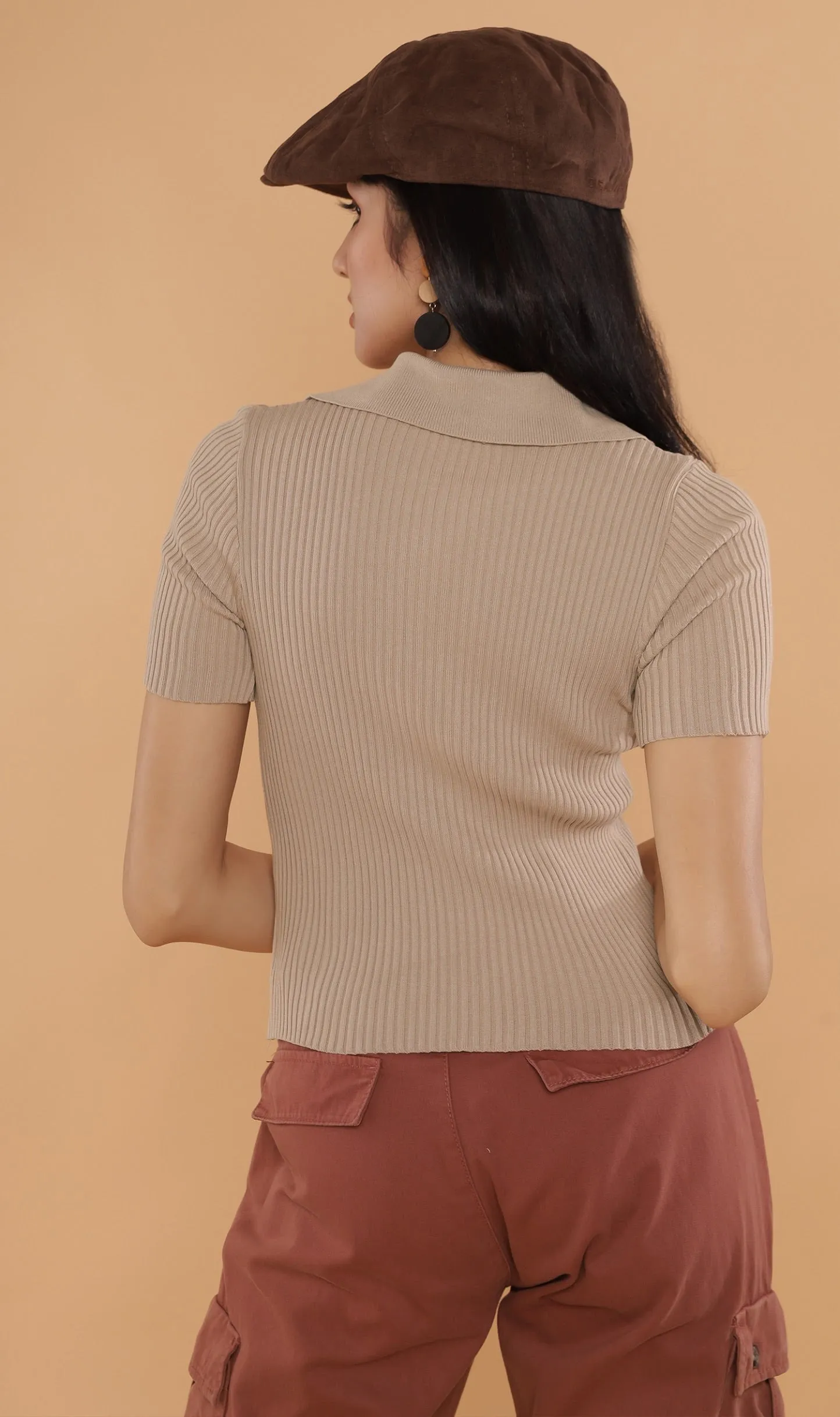 DEVYN 2-Way Zip Knit Top (Nude)