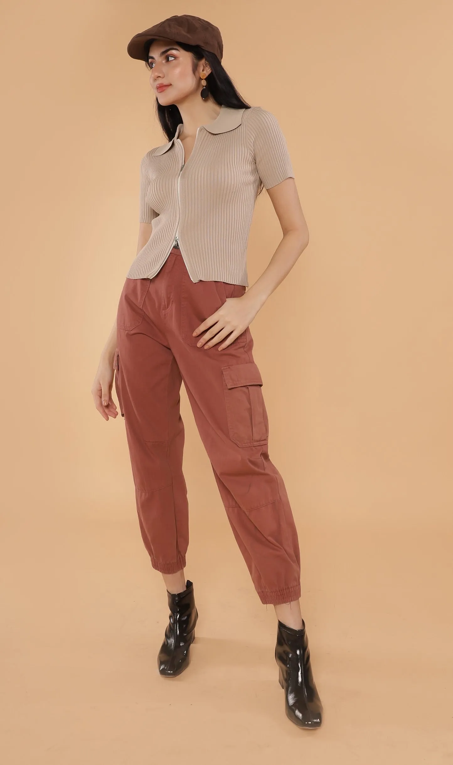 DEVYN 2-Way Zip Knit Top (Nude)