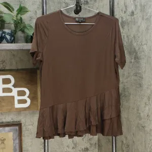 DG2 by Diane Gilman Women's Crossover Peplum Top Brown Medium