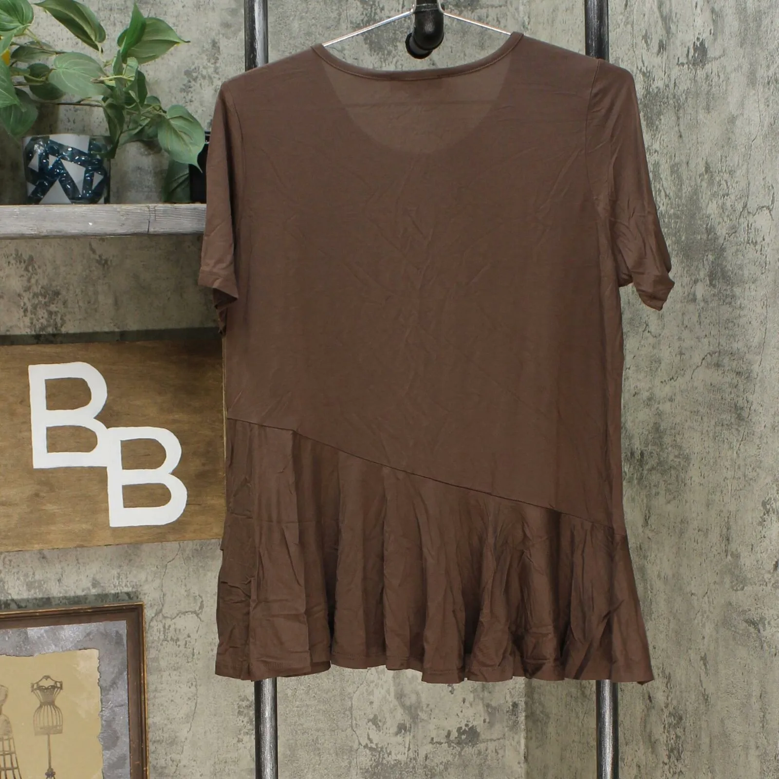 DG2 by Diane Gilman Women's Crossover Peplum Top Brown Medium