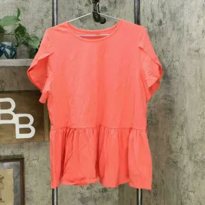 DG2 by Diane Gilman Women's Petal Sleeve Peplum Top Salmon XL